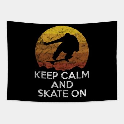 Keep Calm And Skate On Vintage Retro Sunset Skateb Tapestry Official Skating Merch