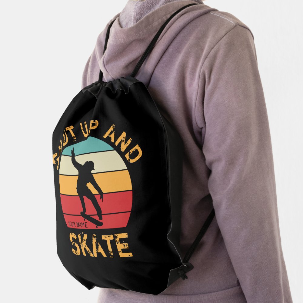 add name change all text shut up and skate sunset drawstring bag r46186e8276124c9d82e8b4a69780ac67 qwkt5 1000 - Skating Gifts