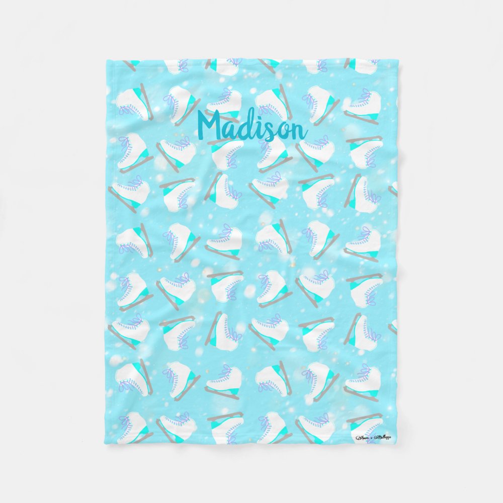 blue figure skate pattern cute kawaii personalized fleece blanket r46e3d2d044bc43f3b62afe36b5fc9a46 zkhkh 1000 - Skating Gifts