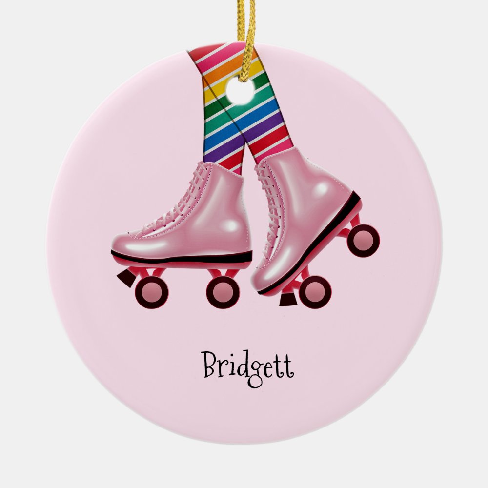 colorful rainbow and pink roller skates ceramic ornament - Skating Gifts
