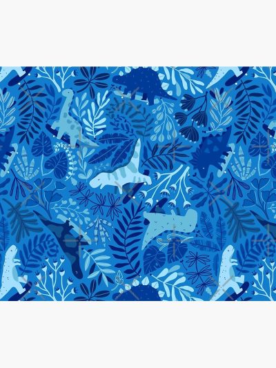 Blue Dinosaurs And Tropical Botanical Jungle Leaves. Skateboard Sport. Tapestry Official Skating Merch