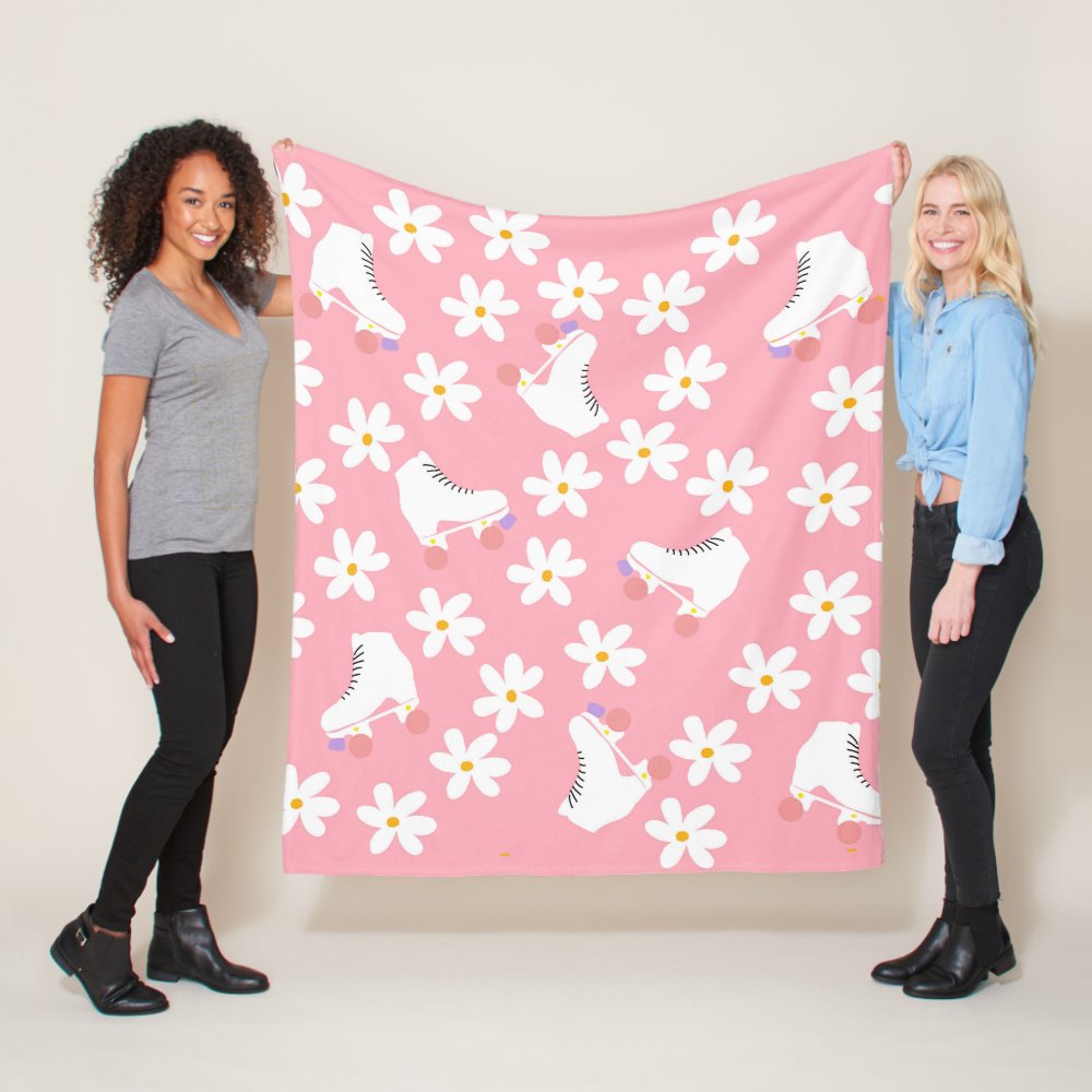 floral pink roller skates roller skating fleece blanket - Skating Gifts