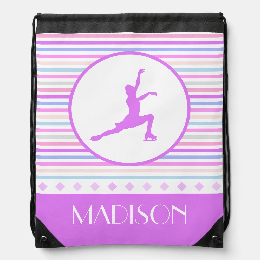 horizontal stripe figure skating with monogram drawstring bag - Skating Gifts