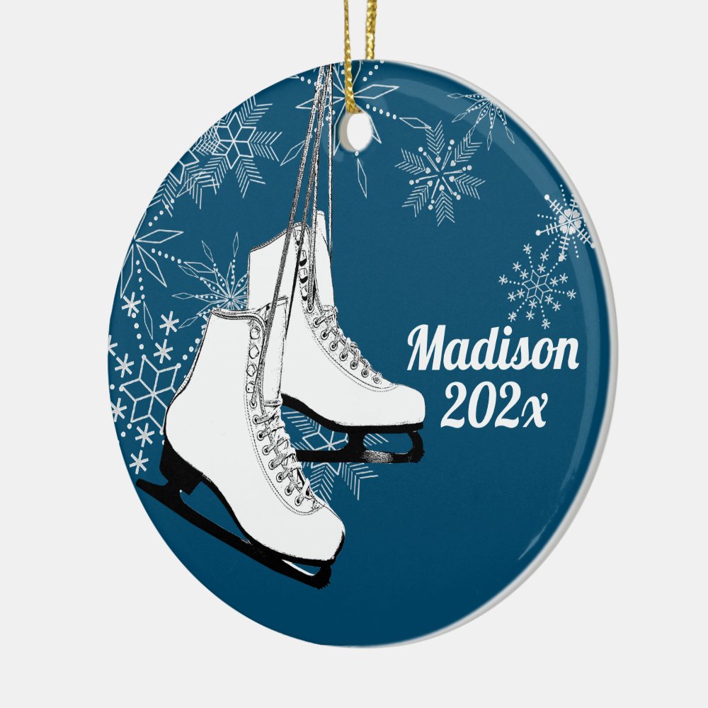 ice skates and snowflakes with photo ceramic ornament - Skating Gifts