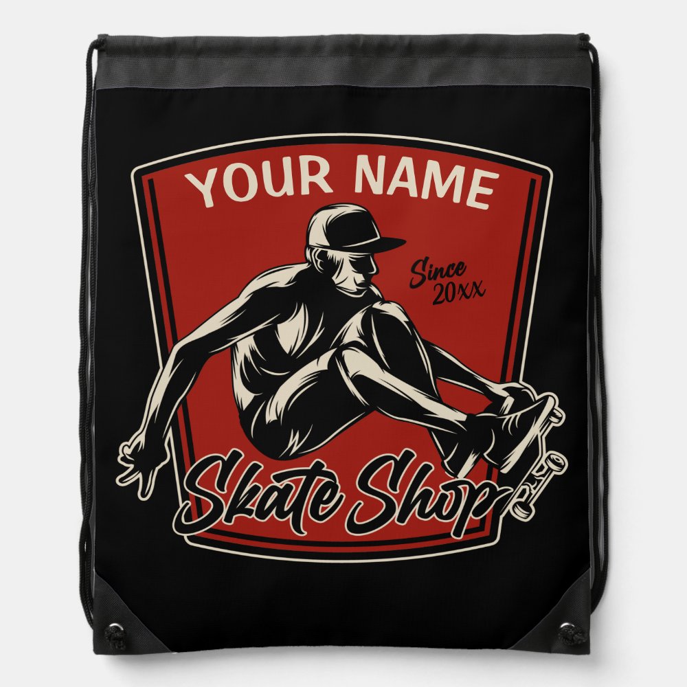 personalized skate shop grab trick skateboarding drawstring bag - Skating Gifts