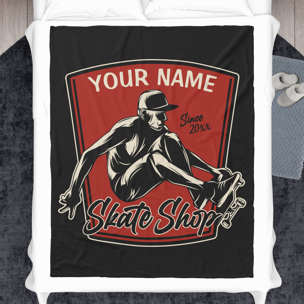 personalized skate shop grab trick skateboarding fleece blanket r d9kvp 1000 - Skating Gifts