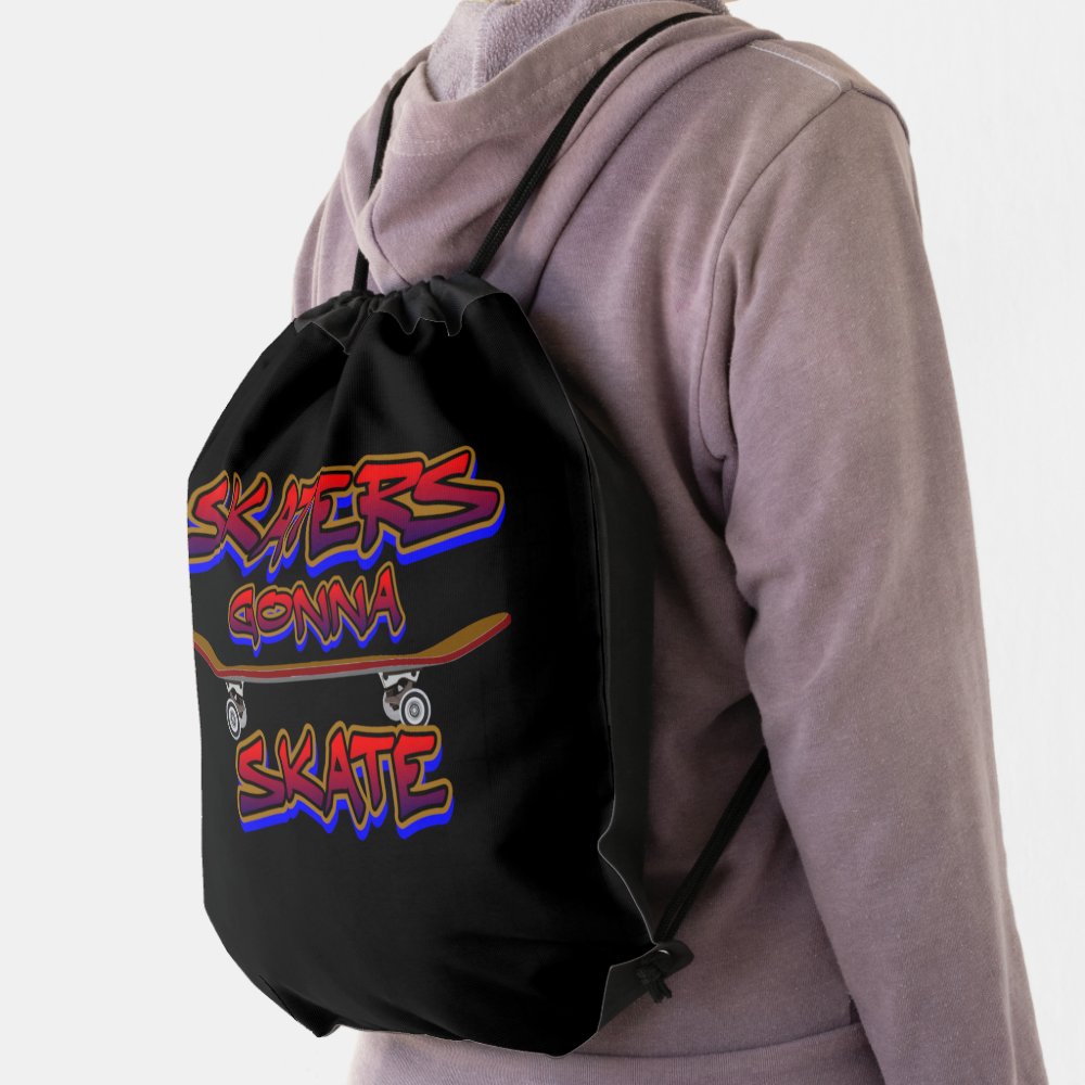 skaters gonna skate skateboard red blue graffiti drawstring bag rf1fa5acbdf1e4e16b1bf41859604d506 qwkt5 1000 - Skating Gifts