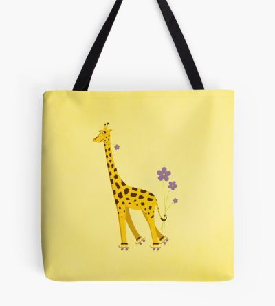 Yellow Cartoon Funny Giraffe Roller Skating Tote Bag Official Skating Merch