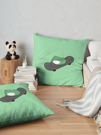 Froggy On A Skateboard Throw Pillow Official Skating Merch