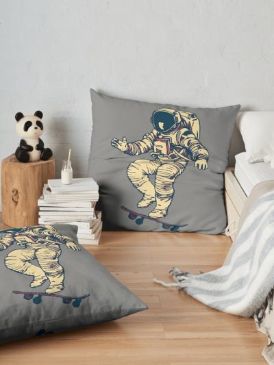 Astronaut Skateboarding Throw Pillow Official Skating Merch