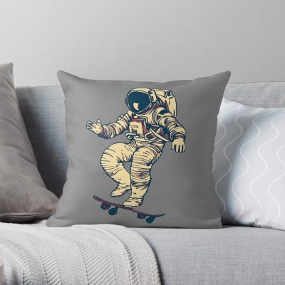 Astronaut Skateboarding Throw Pillow Official Skating Merch