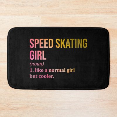 Speed Skating Girl Definition In Watercolor Bath Mat Official Skating Merch