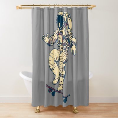 Astronaut Skateboarding Shower Curtain Official Skating Merch