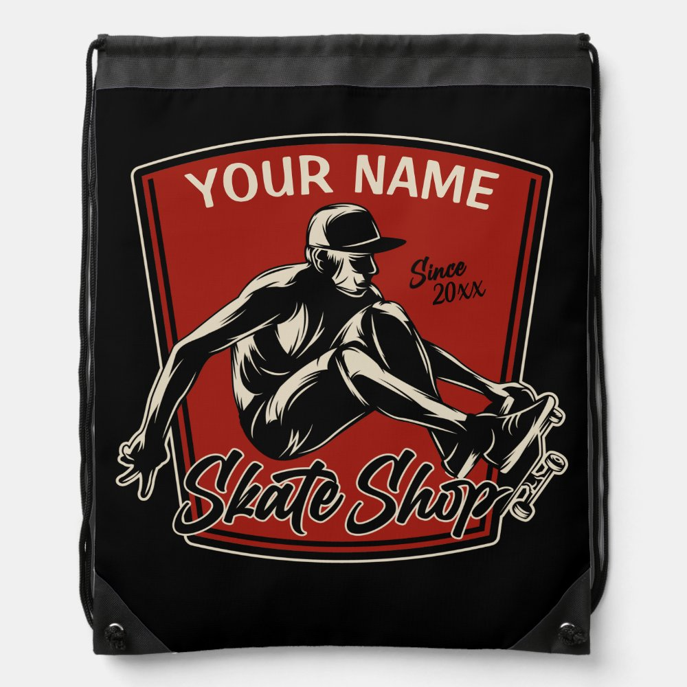 Personalized Skate Shop Grab Trick Skateboarding Drawstring Bag